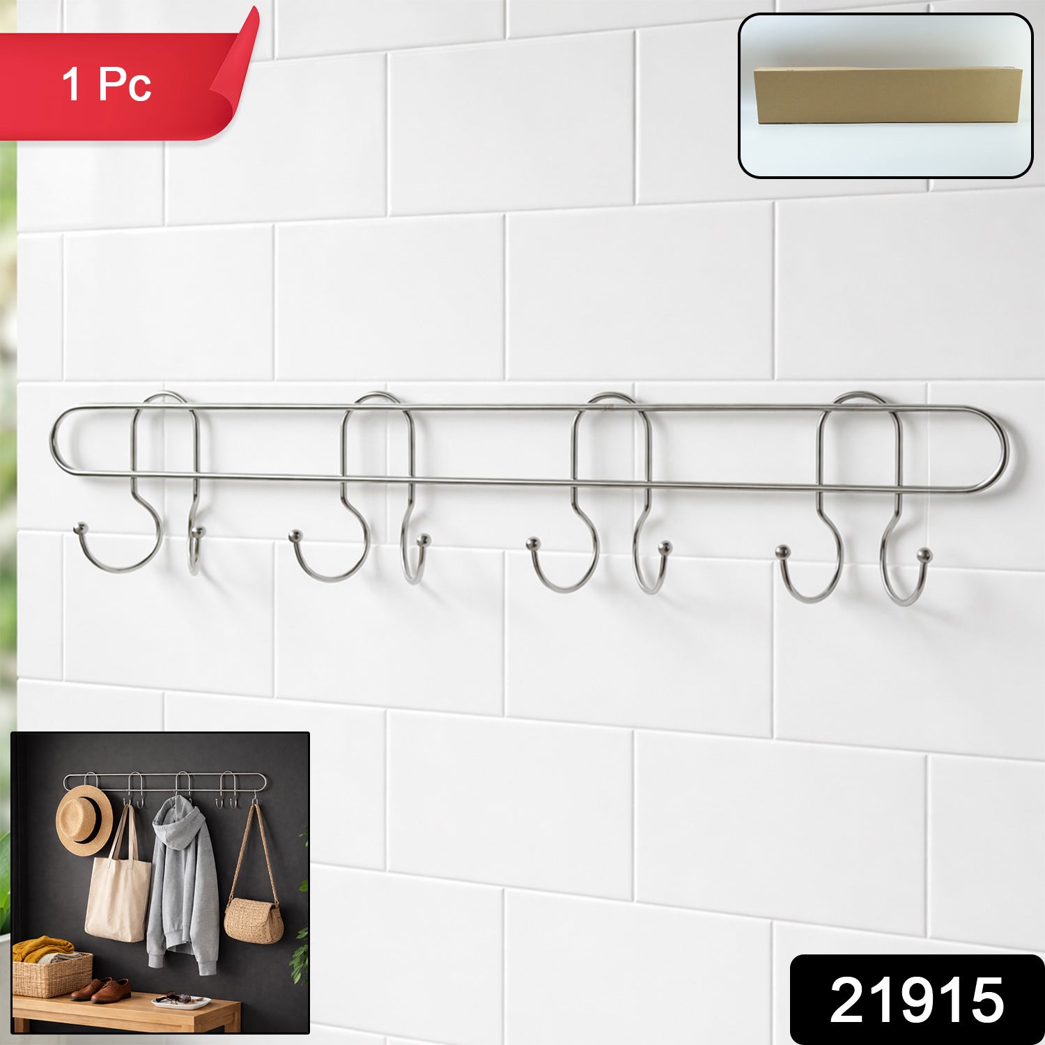 Heavy-Duty Wall Mounted Hook Rack – Durable Stainless Steel - main product view