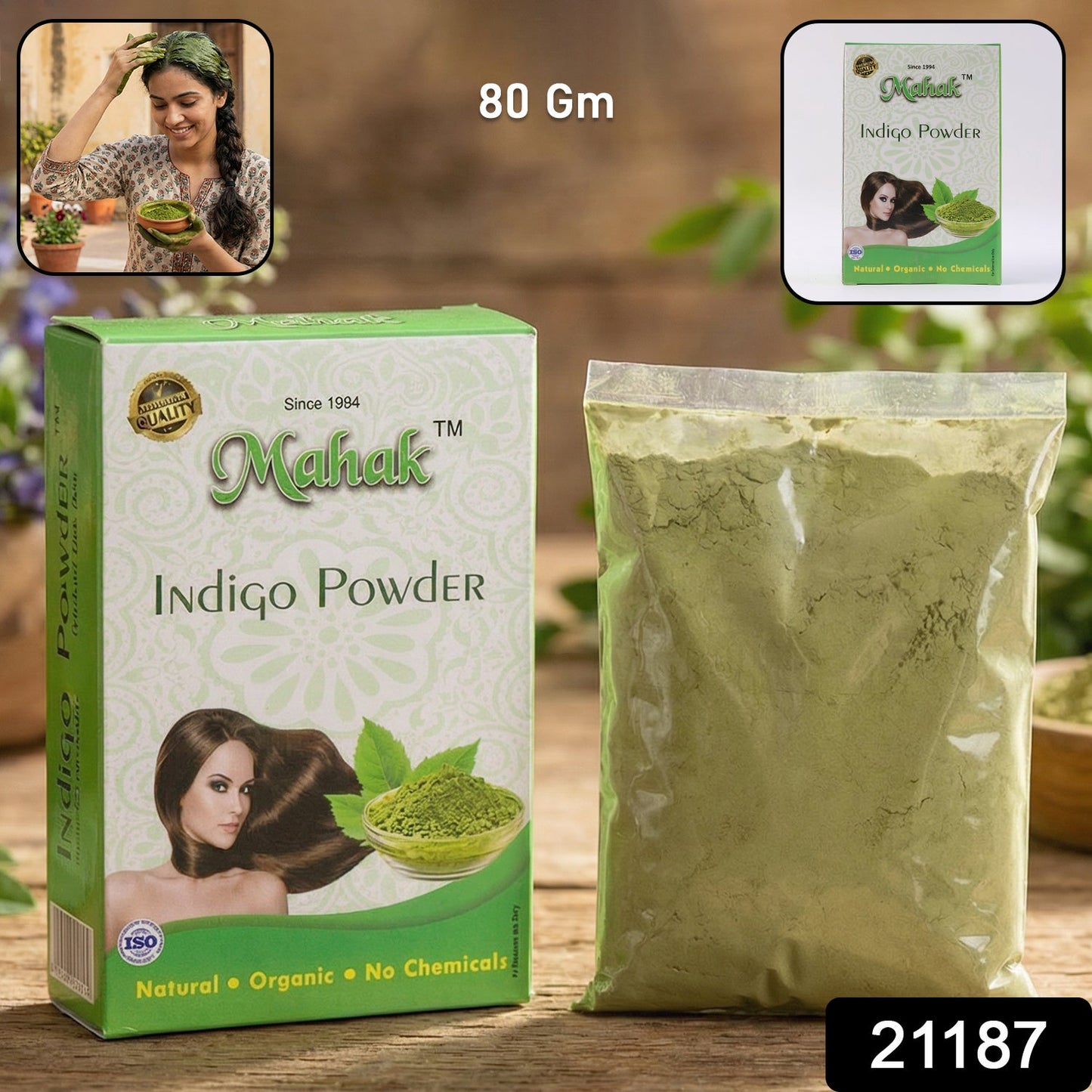 Natural Indigo Powder – Pure Herbal Hair Coloring & Care 80 gm