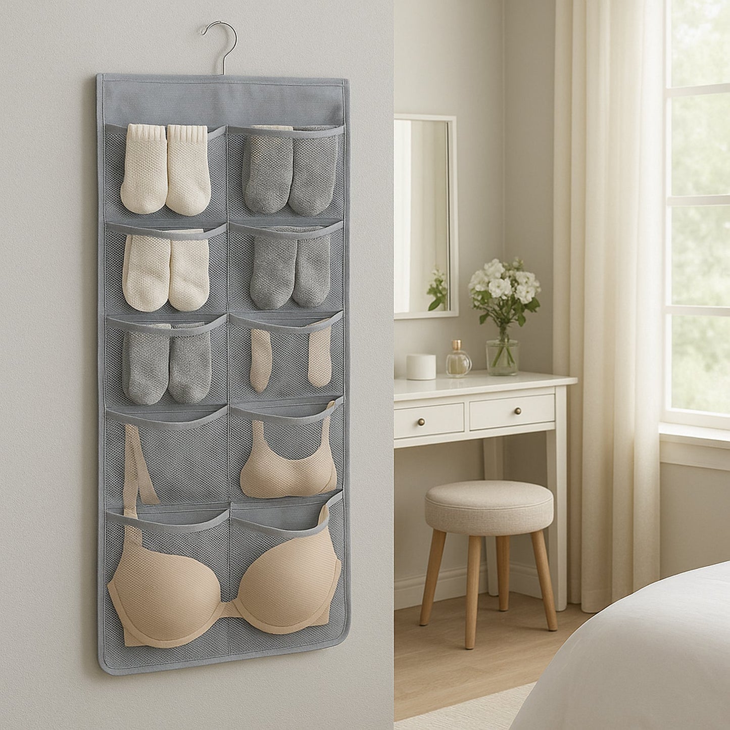 Space-Saving Under Garment Organizer – Multi-Pocket Hanging