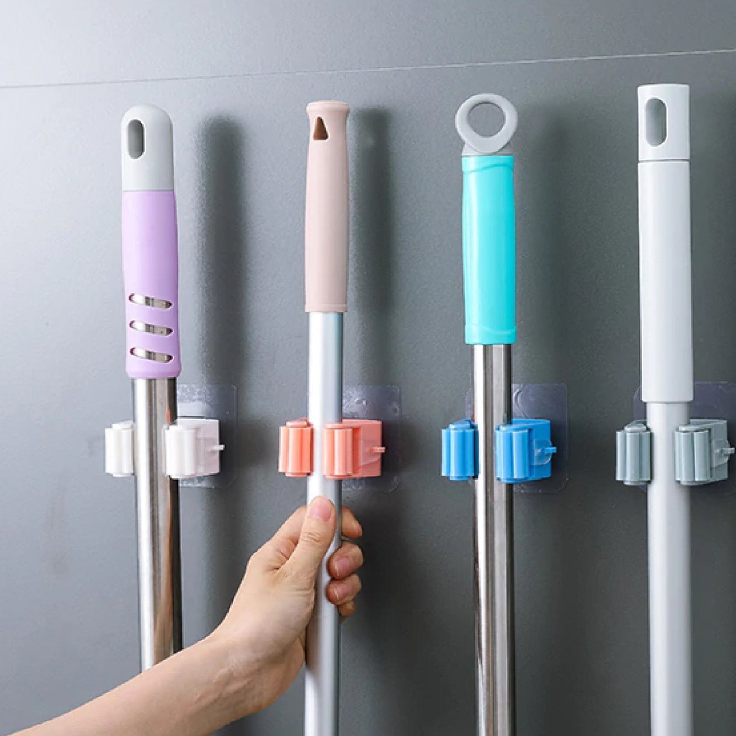 Clutter-Free Storage Self-Adhesive Mop Holder – Wall Mount