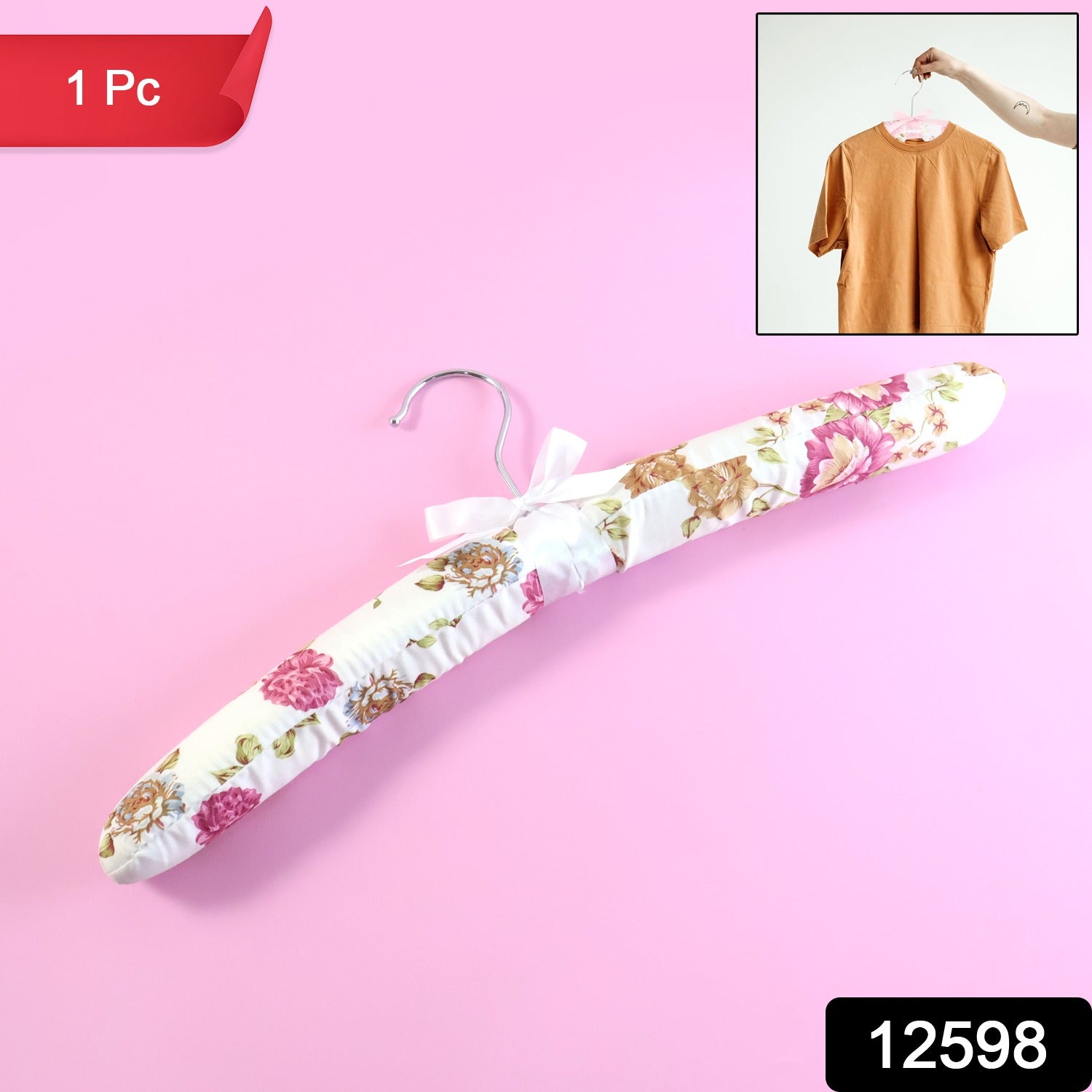 Ergonomic Padded Floral Clothes Hanger – Satin-Cushioned - main product view