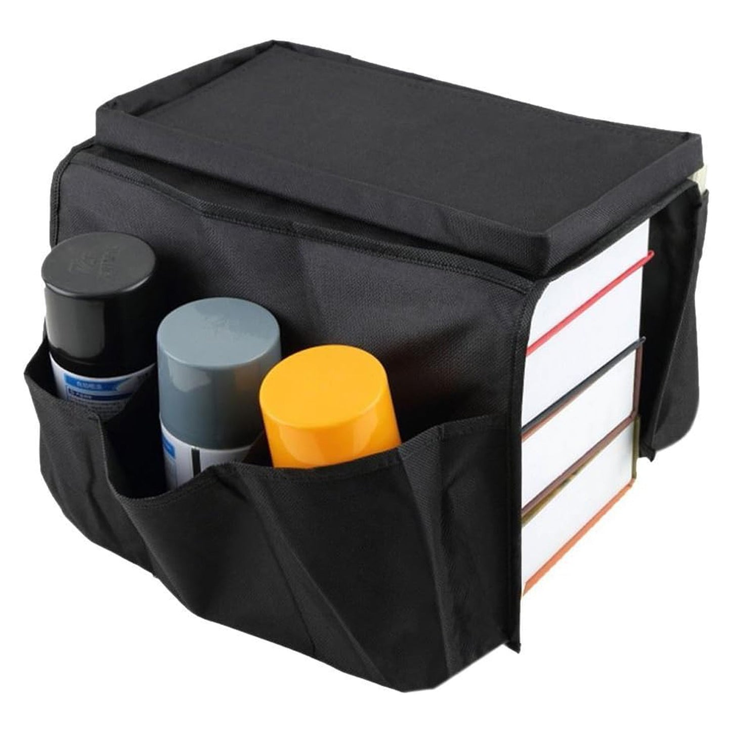 Mess-Free Sofa Armrest Organizer – Black Storage Caddy