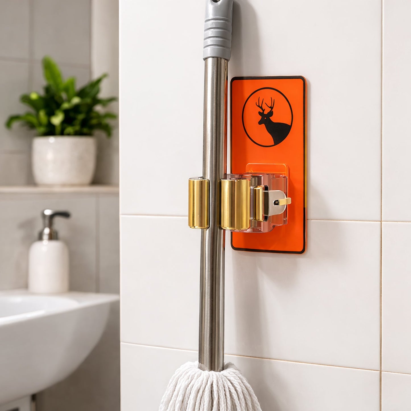 Space-Saving Wall Mounted Mop Holder – Cleaning Tool