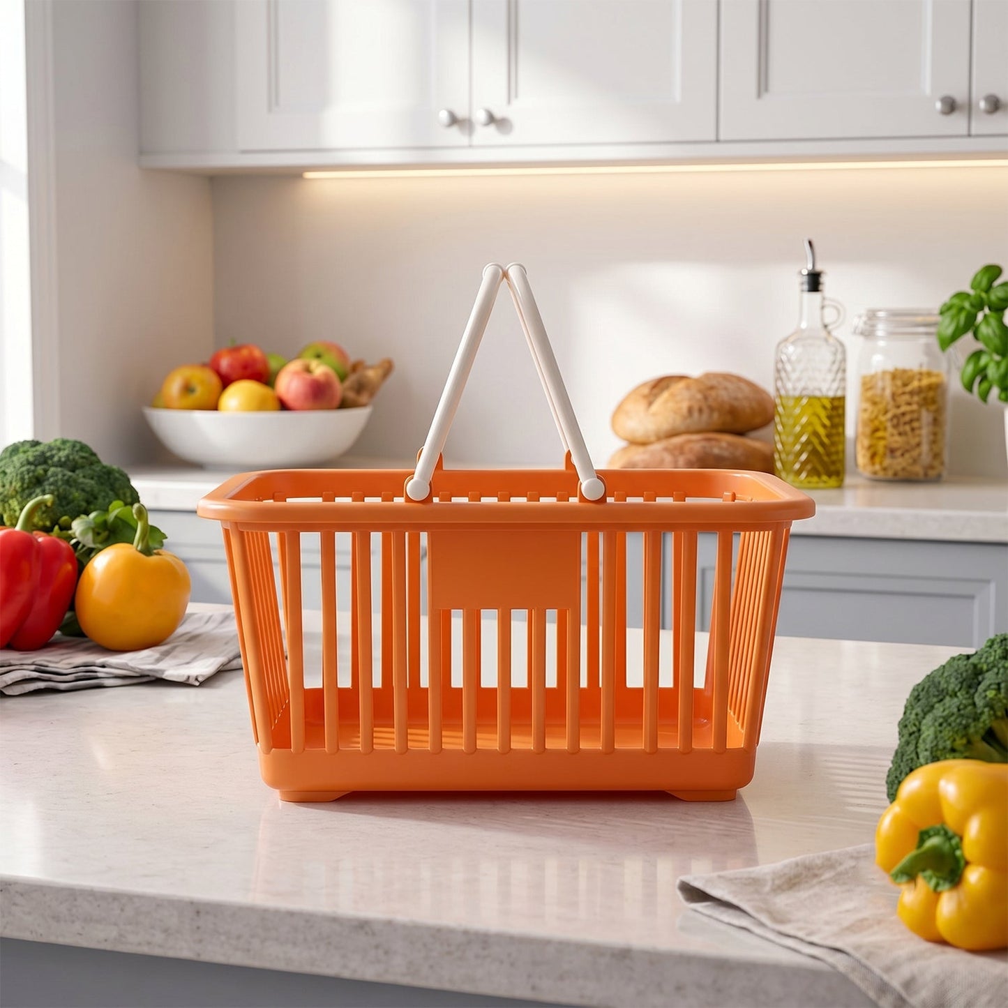 Space-Saving Plastic Storage Basket with Handles – Compact