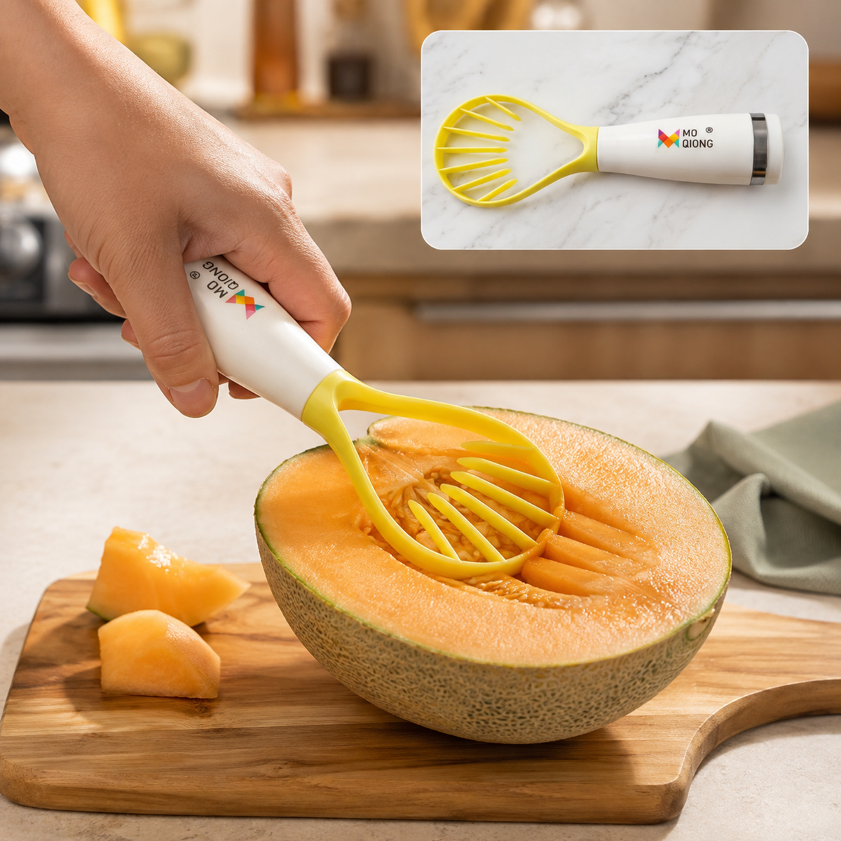 Manual Muskmelon Slicer Cutter Tool with Seed Scoop for Fruits - view 1