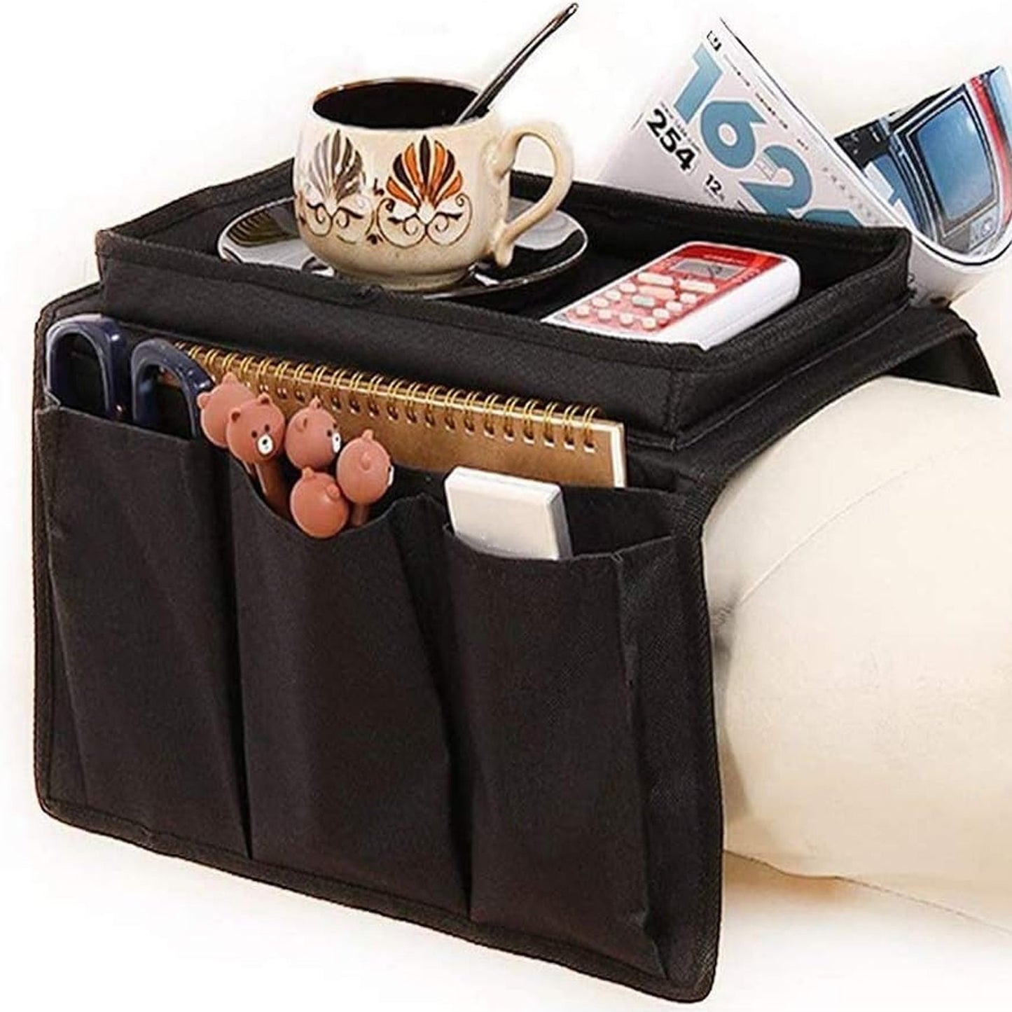 Mess-Free Sofa Armrest Organizer – Black Storage Caddy