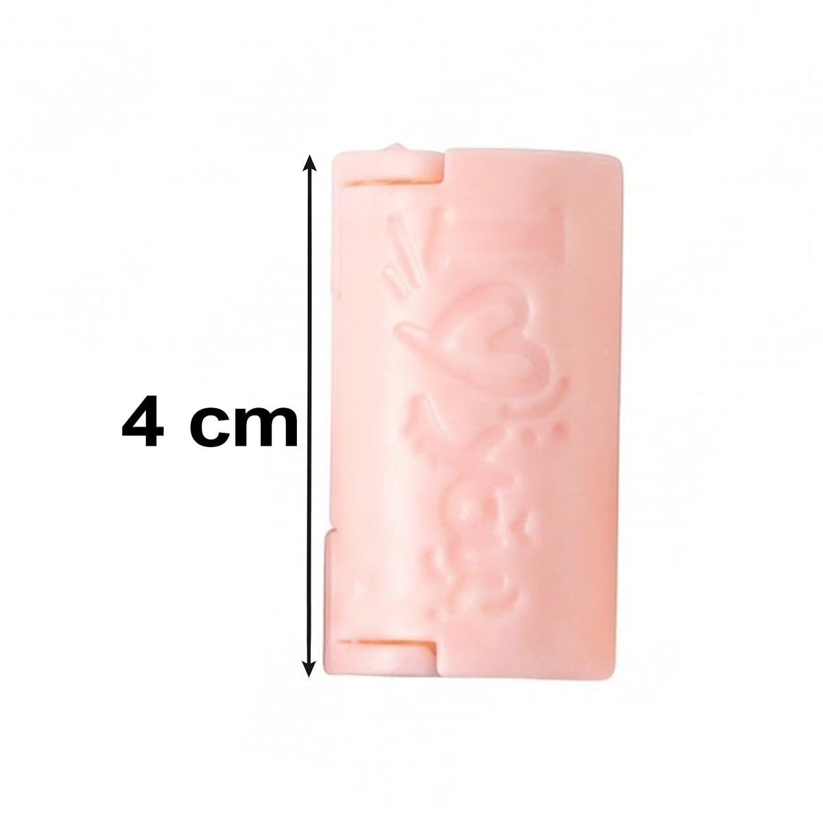 A single pink plastic bed sheet clip with a 'Love' design, shown with a 4 cm measurement indicator.