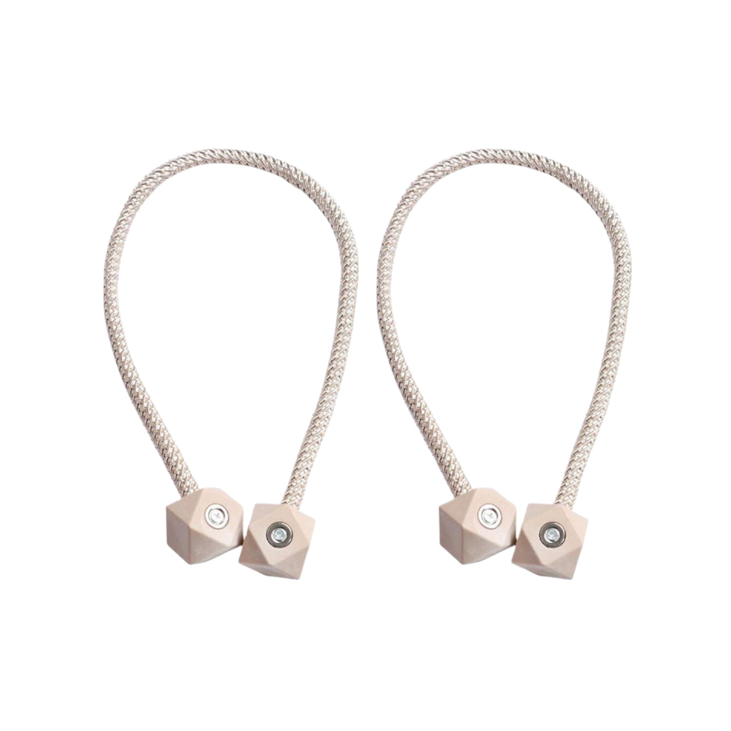 Non-magnetic pearl curtain tiebacks in use, adding a touch of elegance to living room decor.