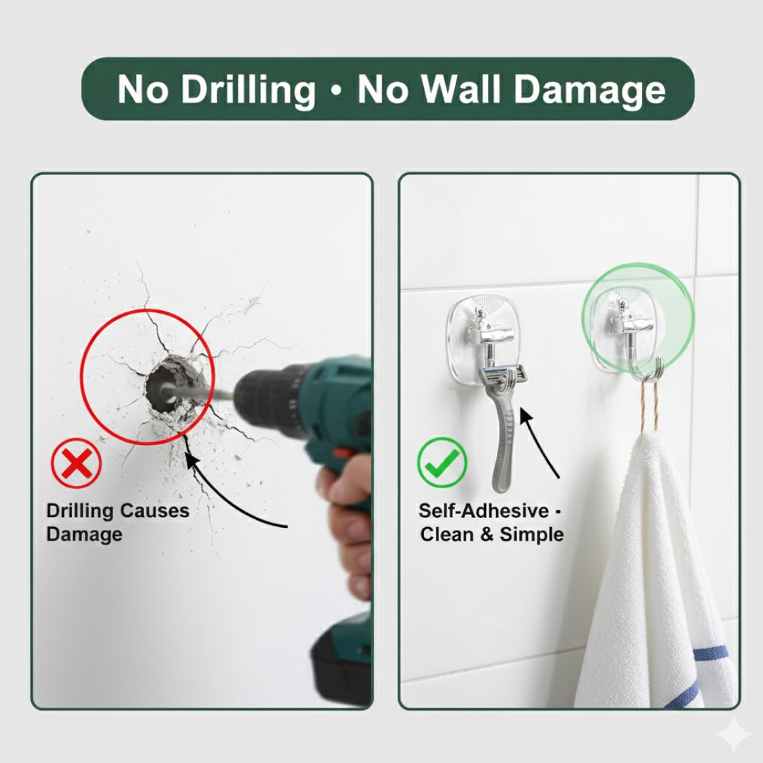 Heavy-Duty Plastic Self Adhesive Wall Hooks – 15KG Capacity
