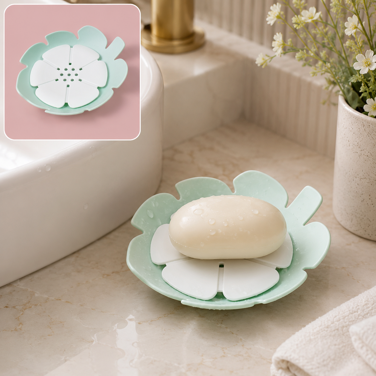 Plastic Soap Dish – Self-Draining Floral Design - view 1