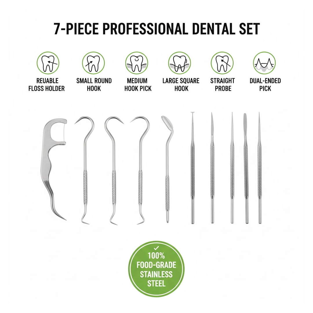 Stainless Steel Toothpick Set – 7-in-1 Portable Dental Kit | AuriGlam