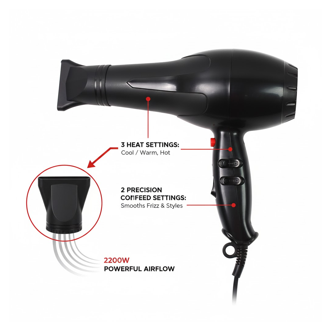 Professional Hair Dryer – 1800W Salon Quality | Calm & Curl