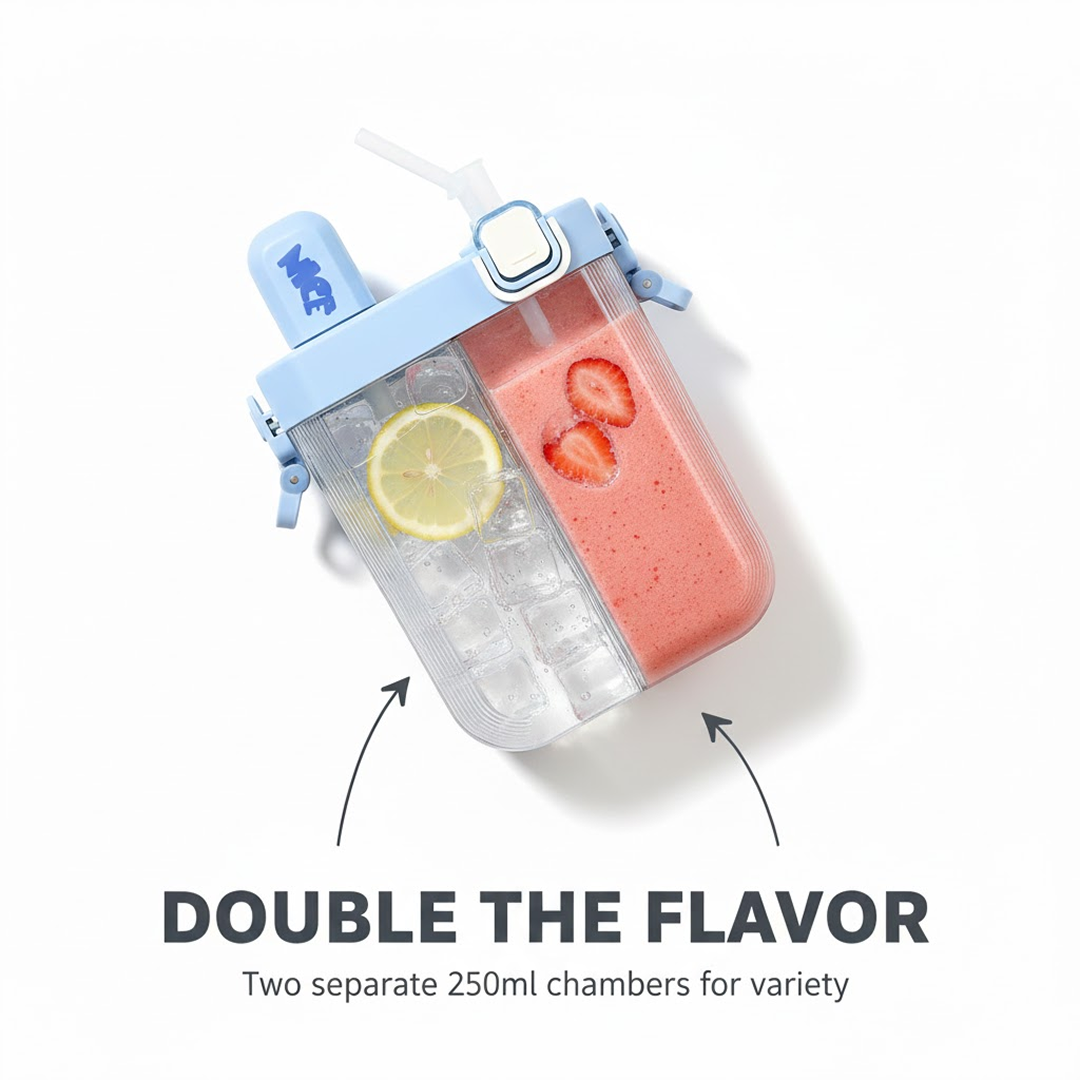 Stay Hydrated Kids Water Bottle with Dual Compartments – Straw