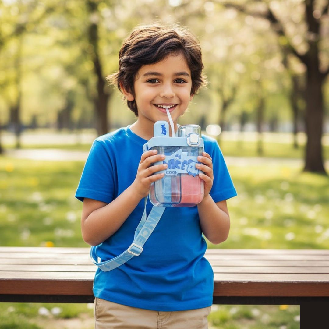 Stay Hydrated Kids Water Bottle with Dual Compartments – Straw - main product view