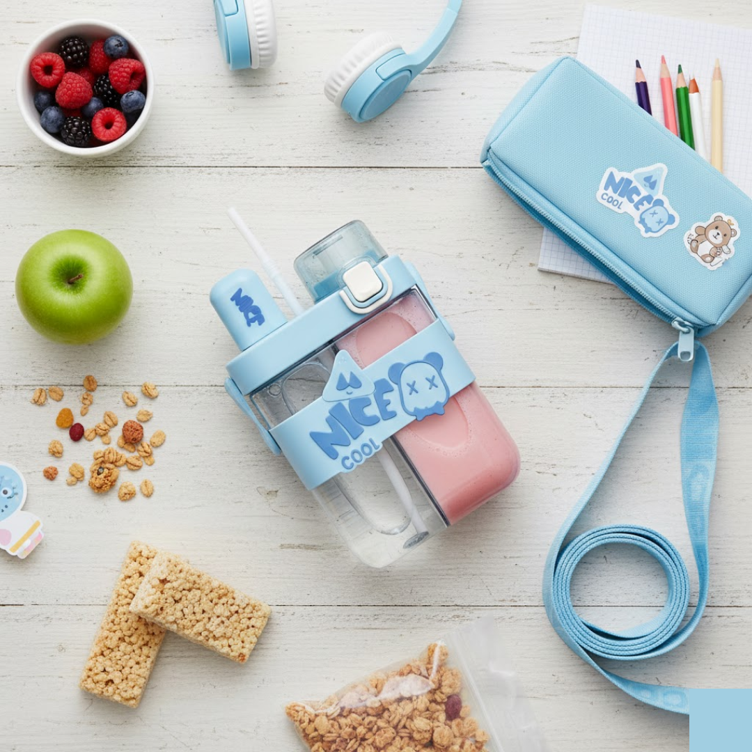 Stay Hydrated Kids Water Bottle with Dual Compartments – Straw