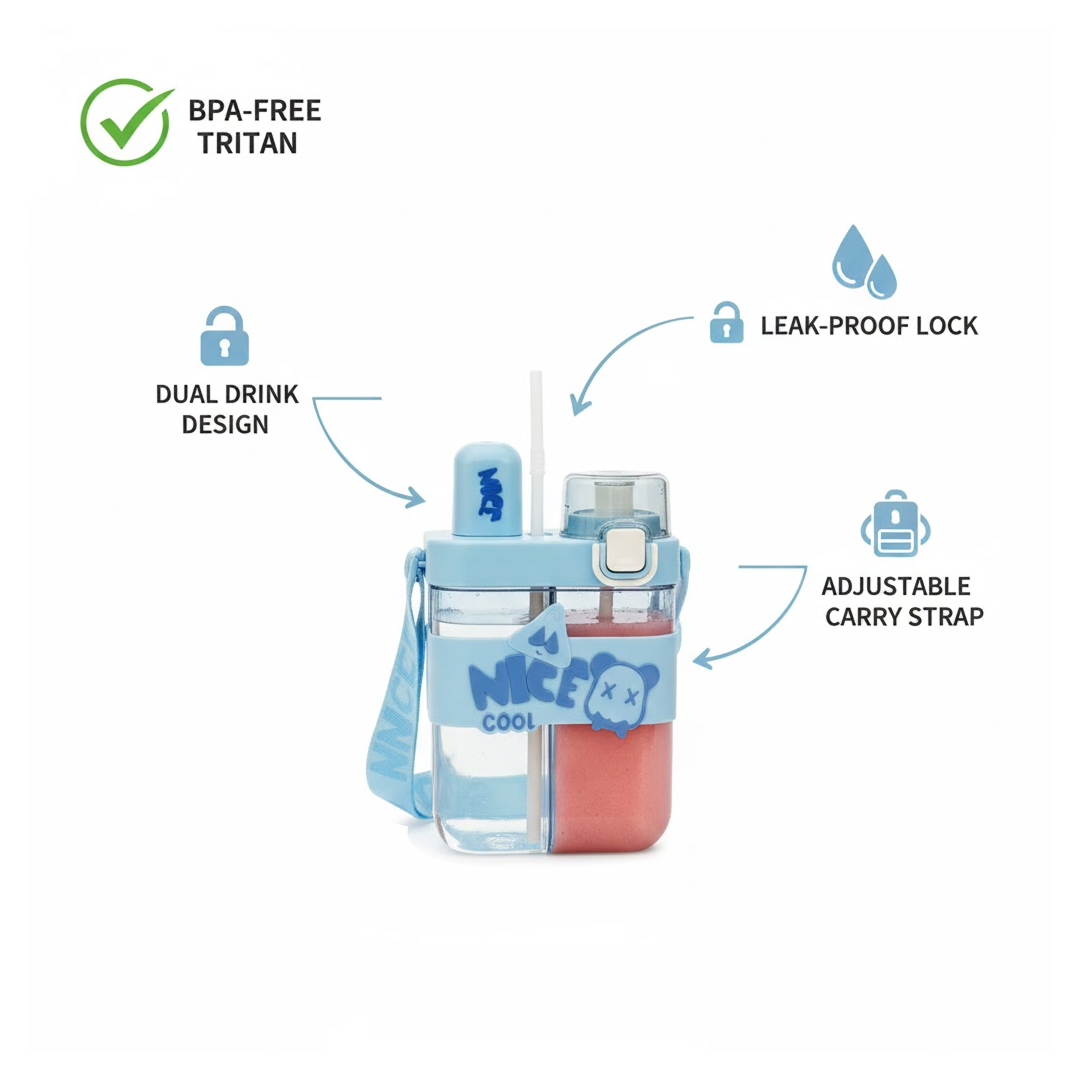 Stay Hydrated Kids Water Bottle with Dual Compartments – Straw