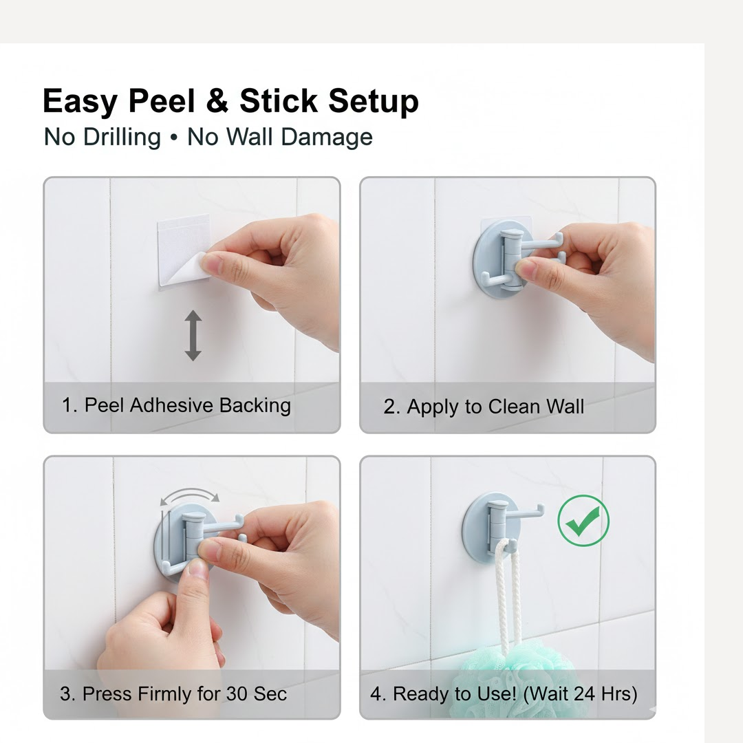Clutter-Free Storage Punch-Free Sticky Hook – 3-Hook