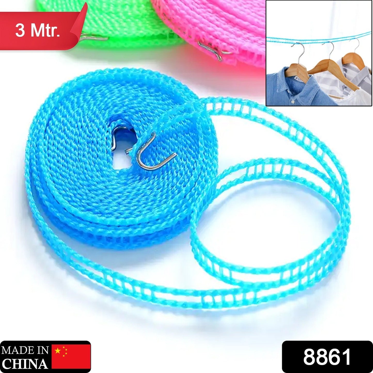 Anti-Slip Clothesline Rope – 3m Nylon, Indoor/Outdoor