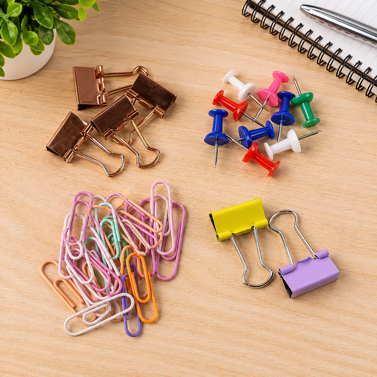 Office Clips & Pins Set – Colorful Durable Paper & Binder Clips - view 1