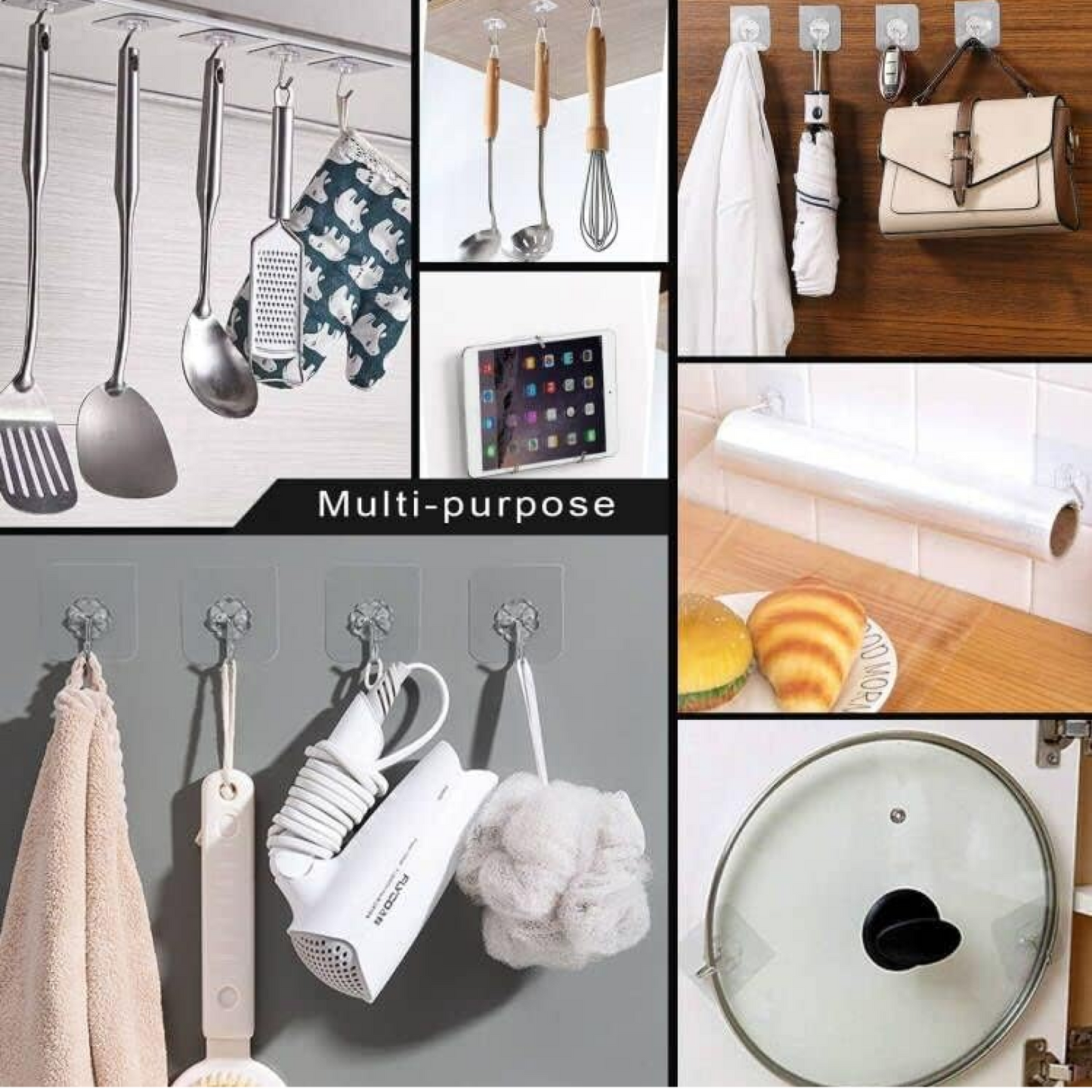 Heavy-Duty Adhesive Wall Hooks – Pc Transparent Set
