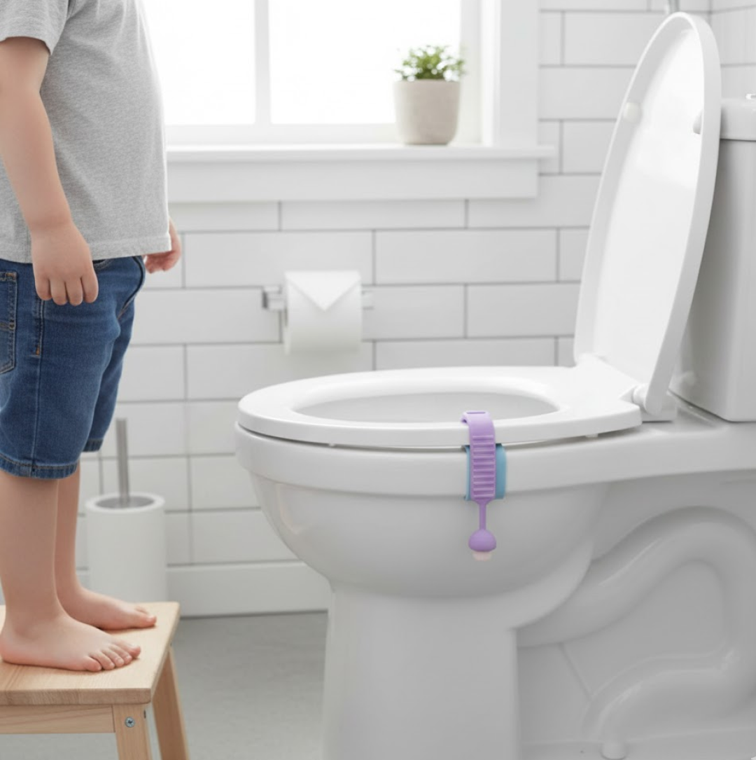 Step-by-step instructions for installing the silicone toilet seat lifter band.
