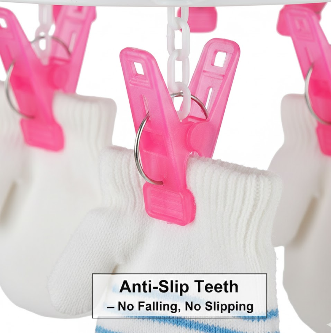 Space-Saving Cloth Drying Hanger – Round with 24 Clips