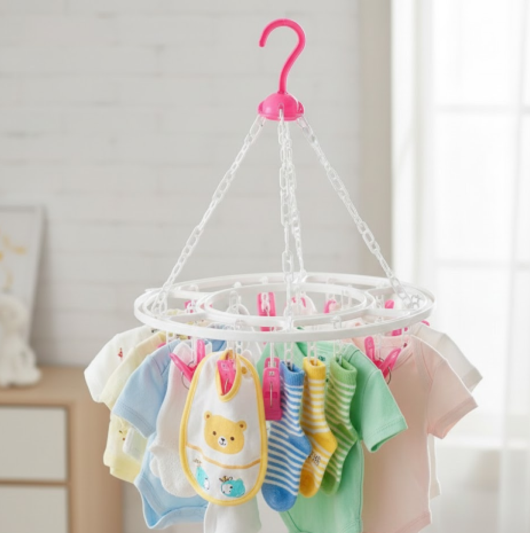 Space-Saving Cloth Drying Hanger – Round with 24 Clips - main product view