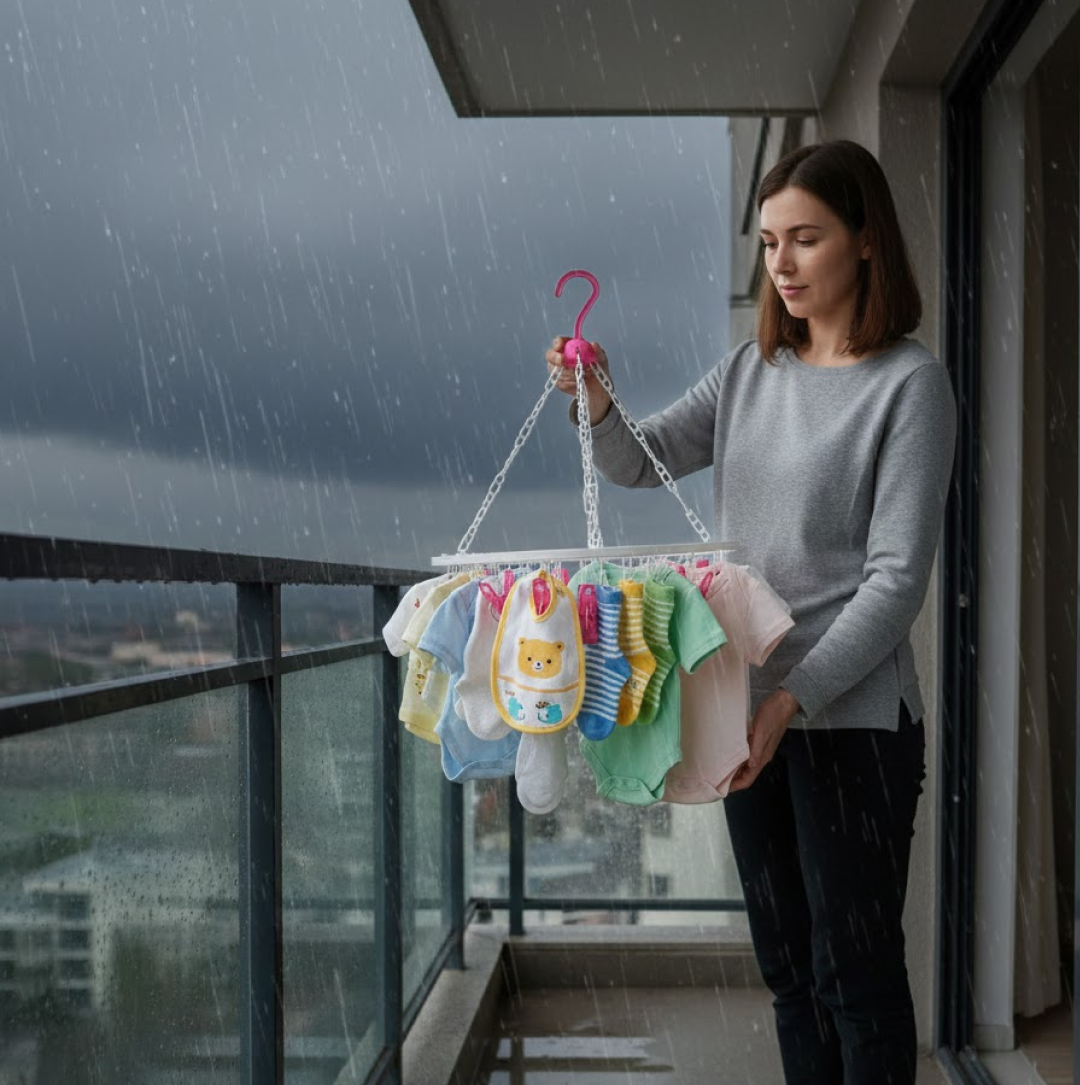 Space-Saving Cloth Drying Hanger – Round with 24 Clips