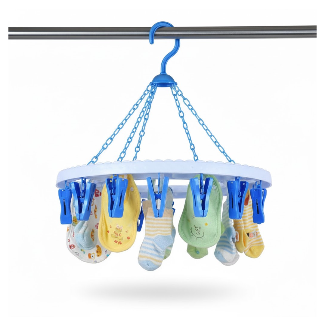 18-Clip Cloth Drying Hanger – Round Plastic for Delicates