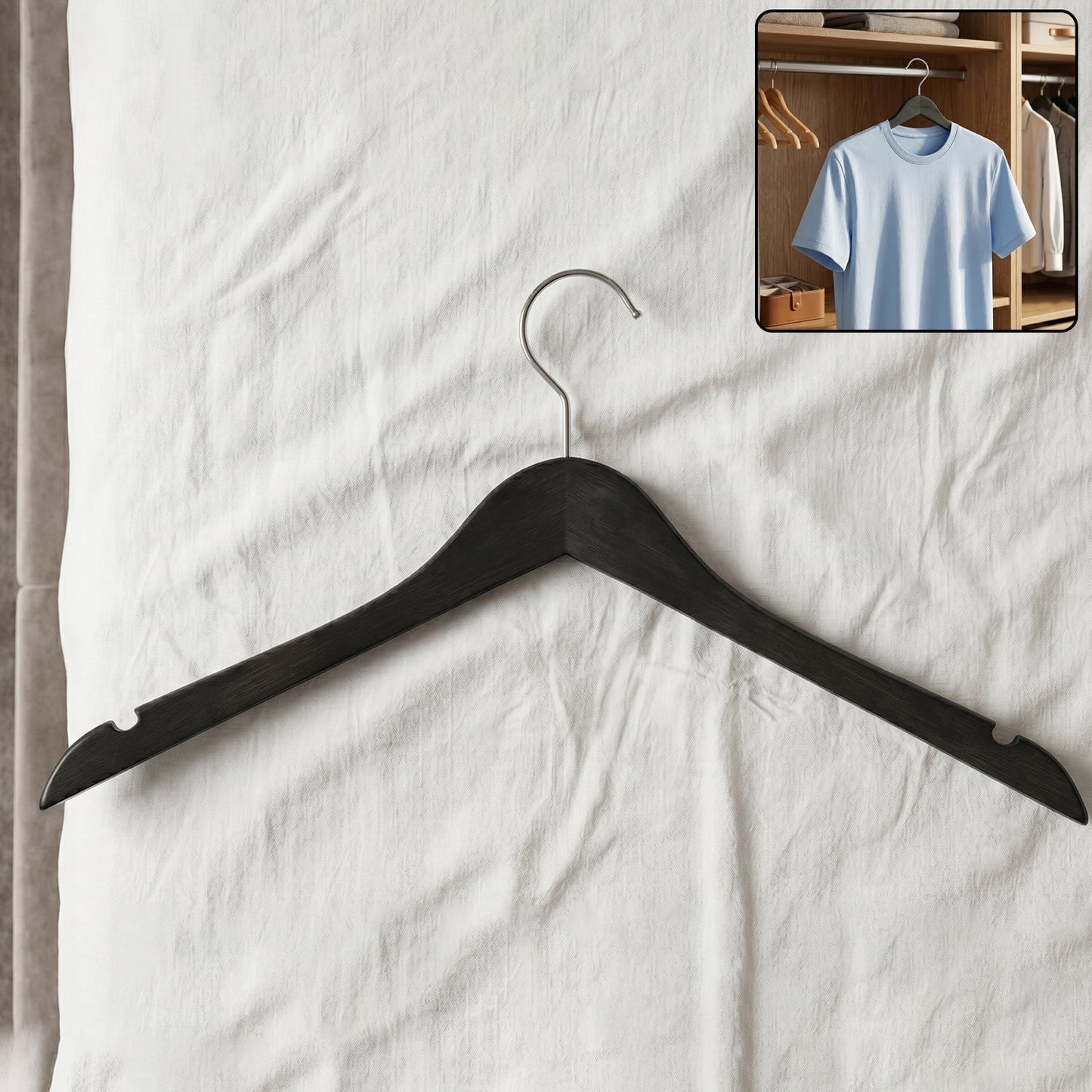 Ergonomic Premium Cloth Hanger – Durable with Metal Hook