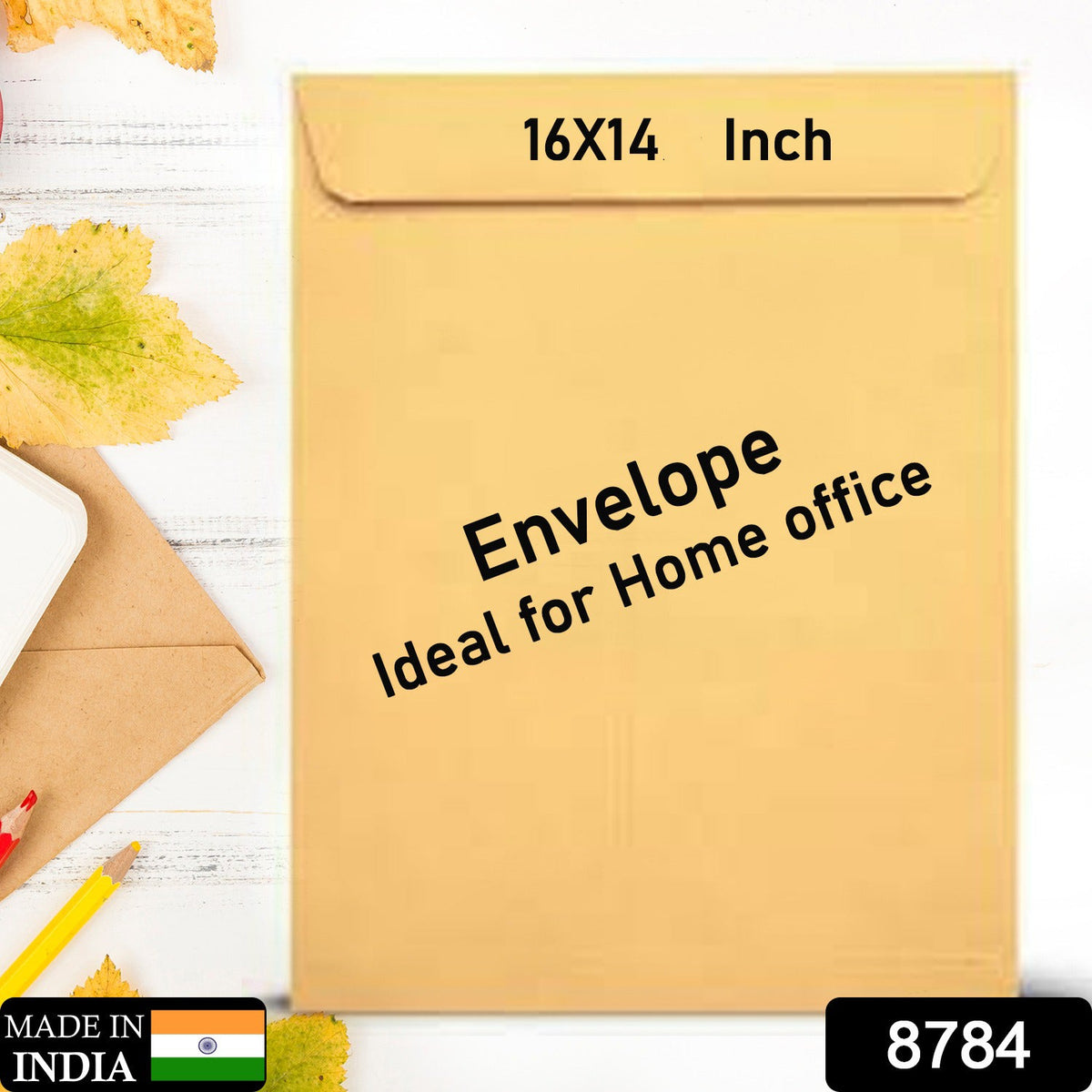 A large brown kraft envelope with "16X14 Inch" and "Envelope Ideal for Home office" text overlay.