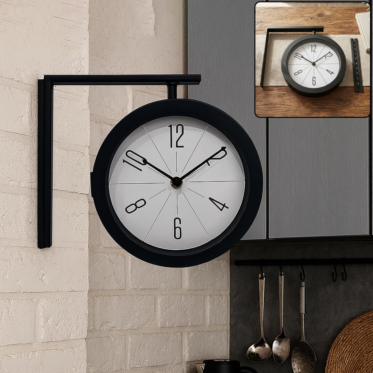 Round Double Sided Wall Clock – Vintage Station Style - view 1