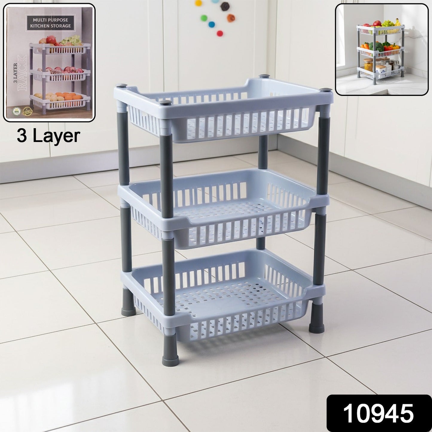 Stay Organized Kitchen Storage Basket Rack – 3-Layer - main product view