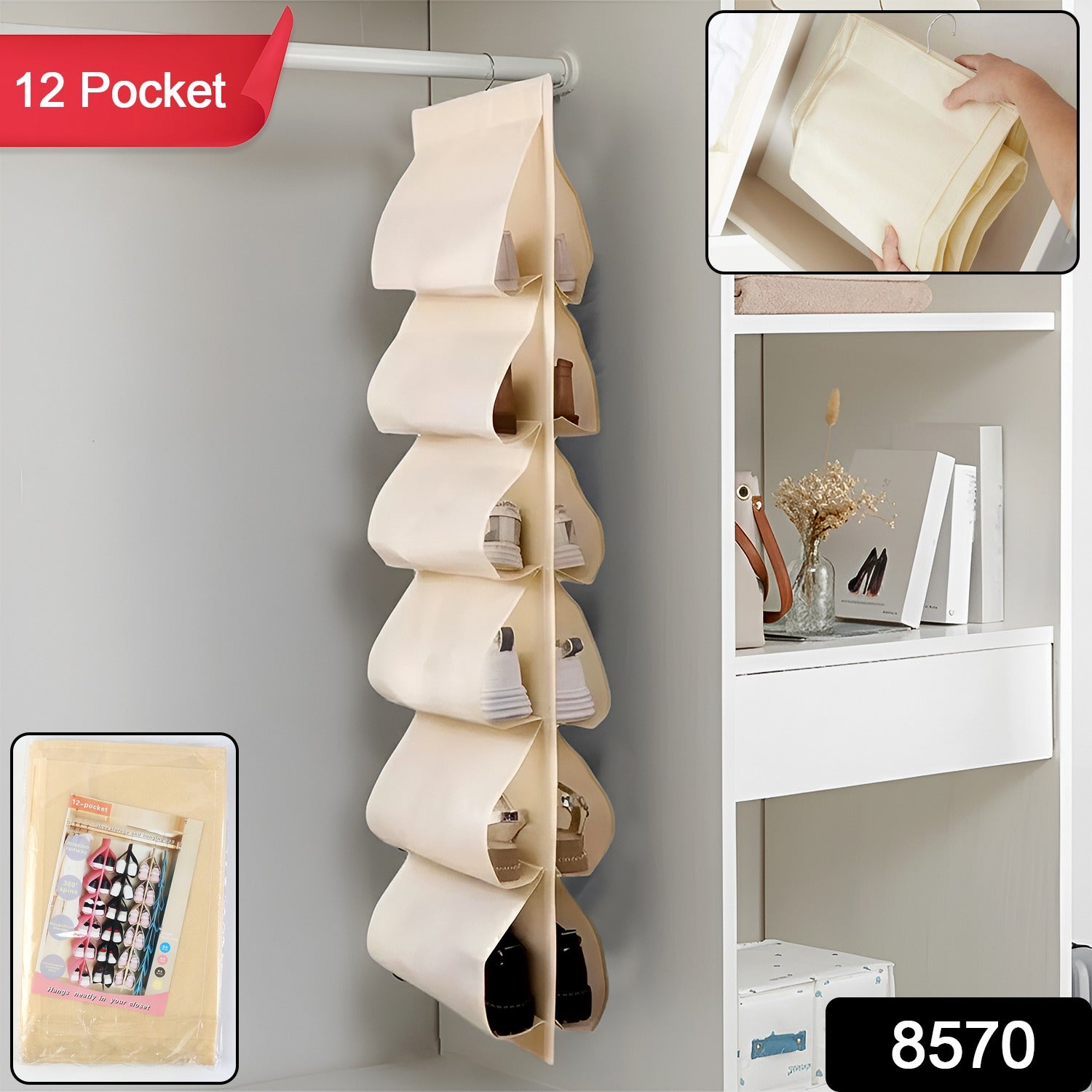Space-Saving 12-Pocket Hanging Shoe Organizer – Durable - main product view
