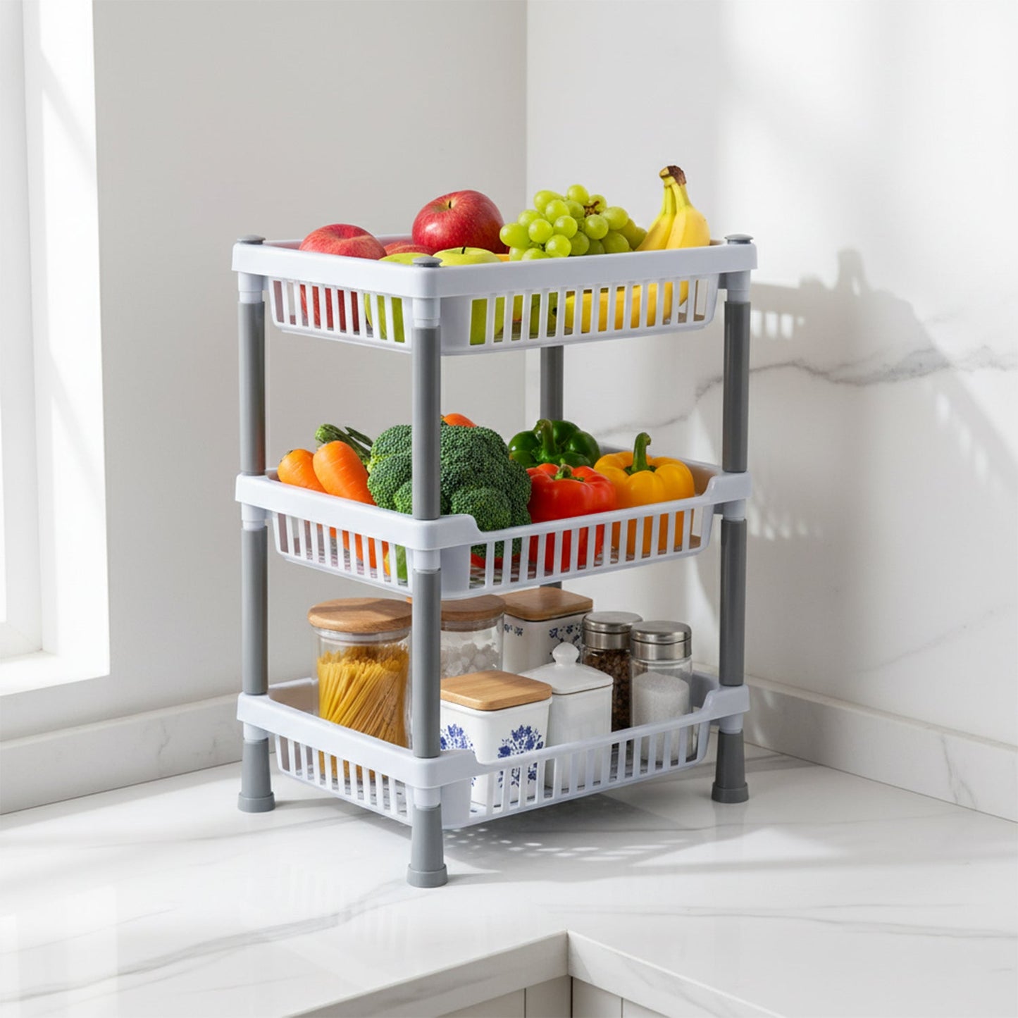 Stay Organized Kitchen Storage Basket Rack – 3-Layer