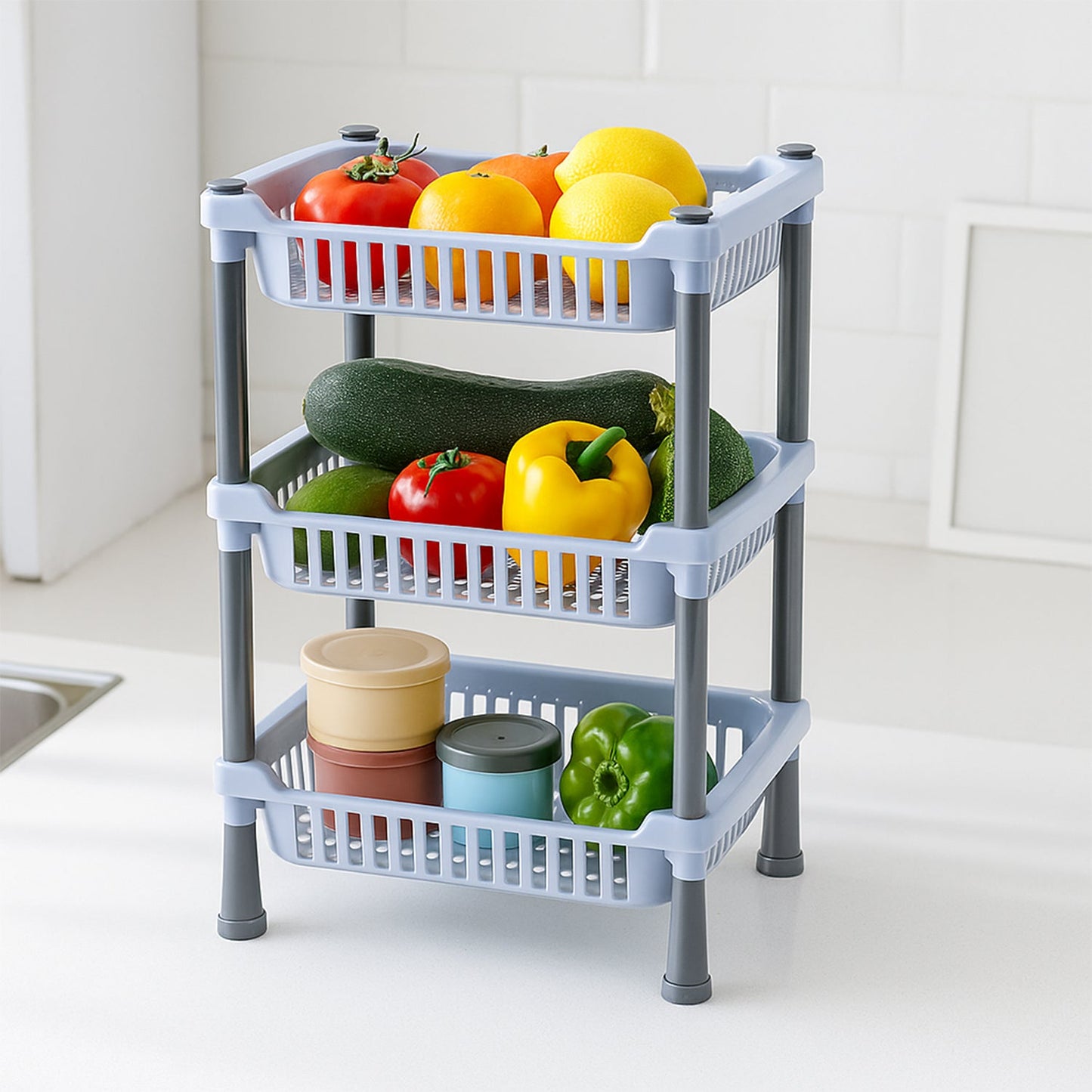 Stay Organized Kitchen Storage Basket Rack – 3-Layer