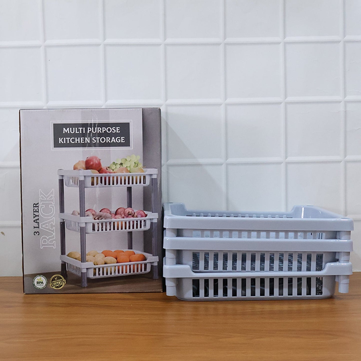 Stay Organized Kitchen Storage Basket Rack – 3-Layer