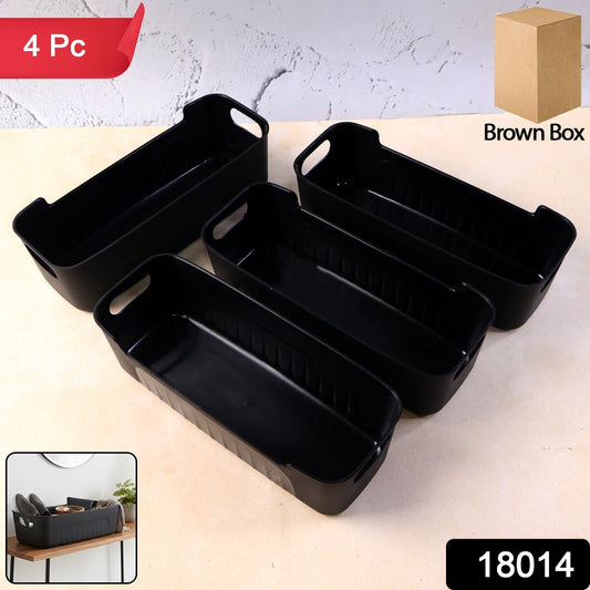 All-in-One Black Plastic Storage Basket Tray – 4-Piece - main product view