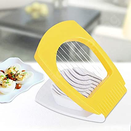 Ergonomic Egg Cutter in action, demonstrating clean and precise slicing.