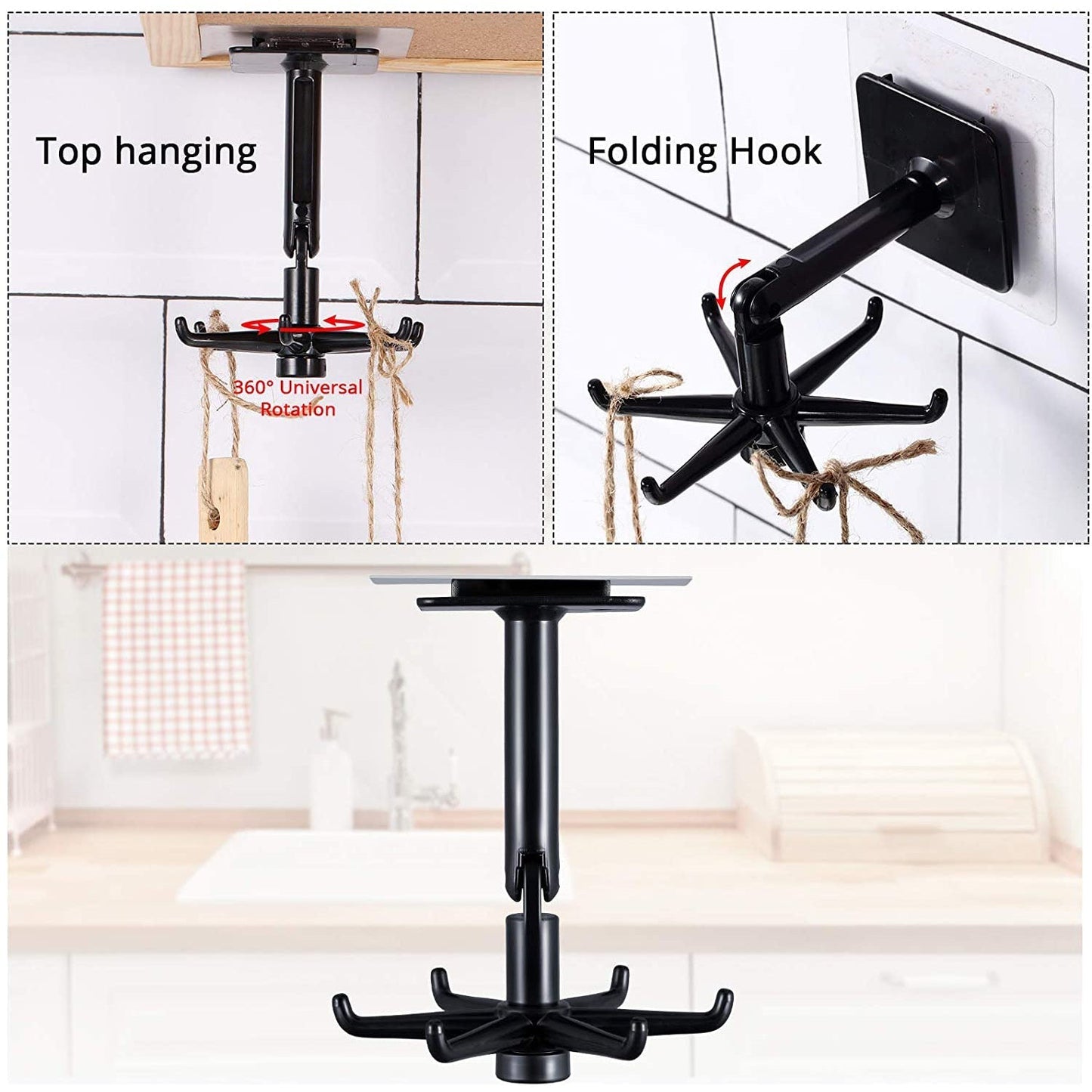 Space-Saving Rotatable Hooks – 360° Swivel for Storage