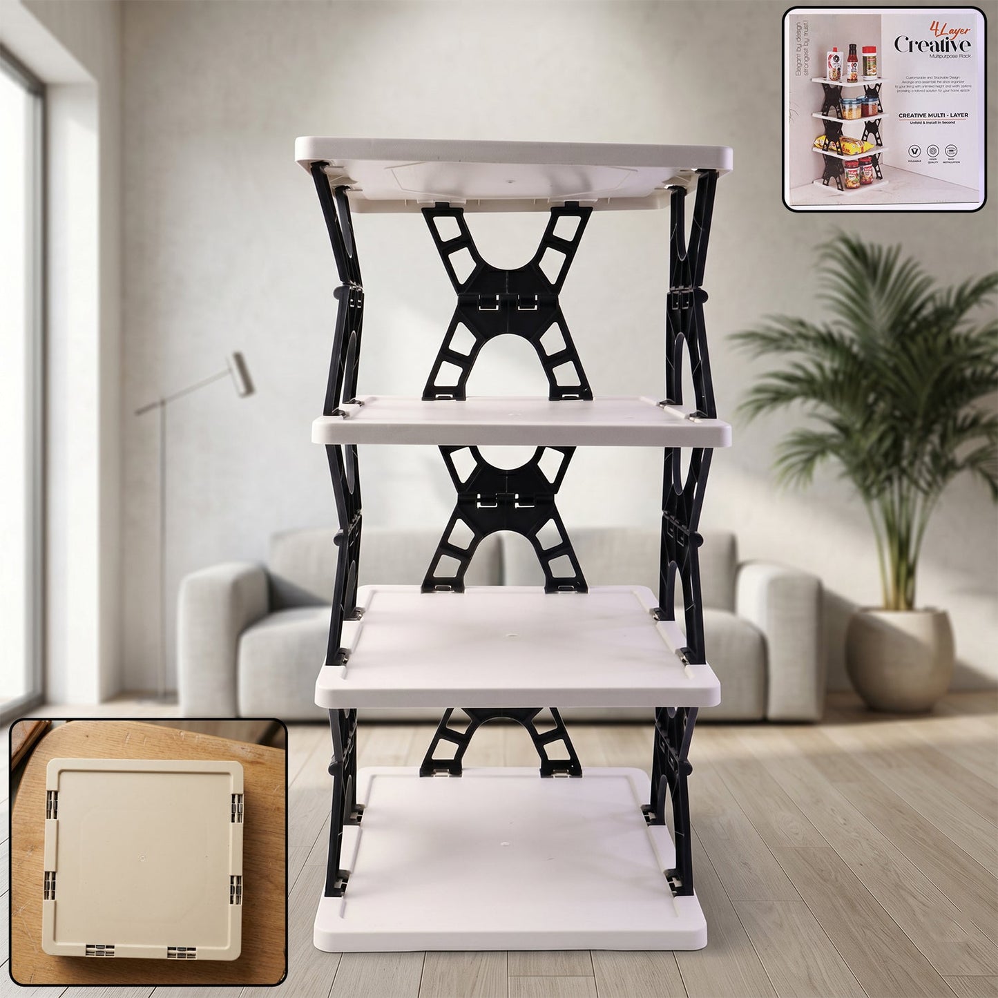 Multipurpose Foldable 4 Layer Storage Rack – Space Saving Organizer