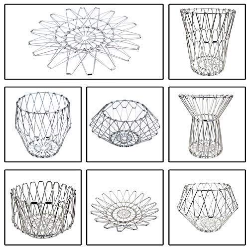 Modern chrome-finish foldable fruit basket adding a contemporary touch to home decor.