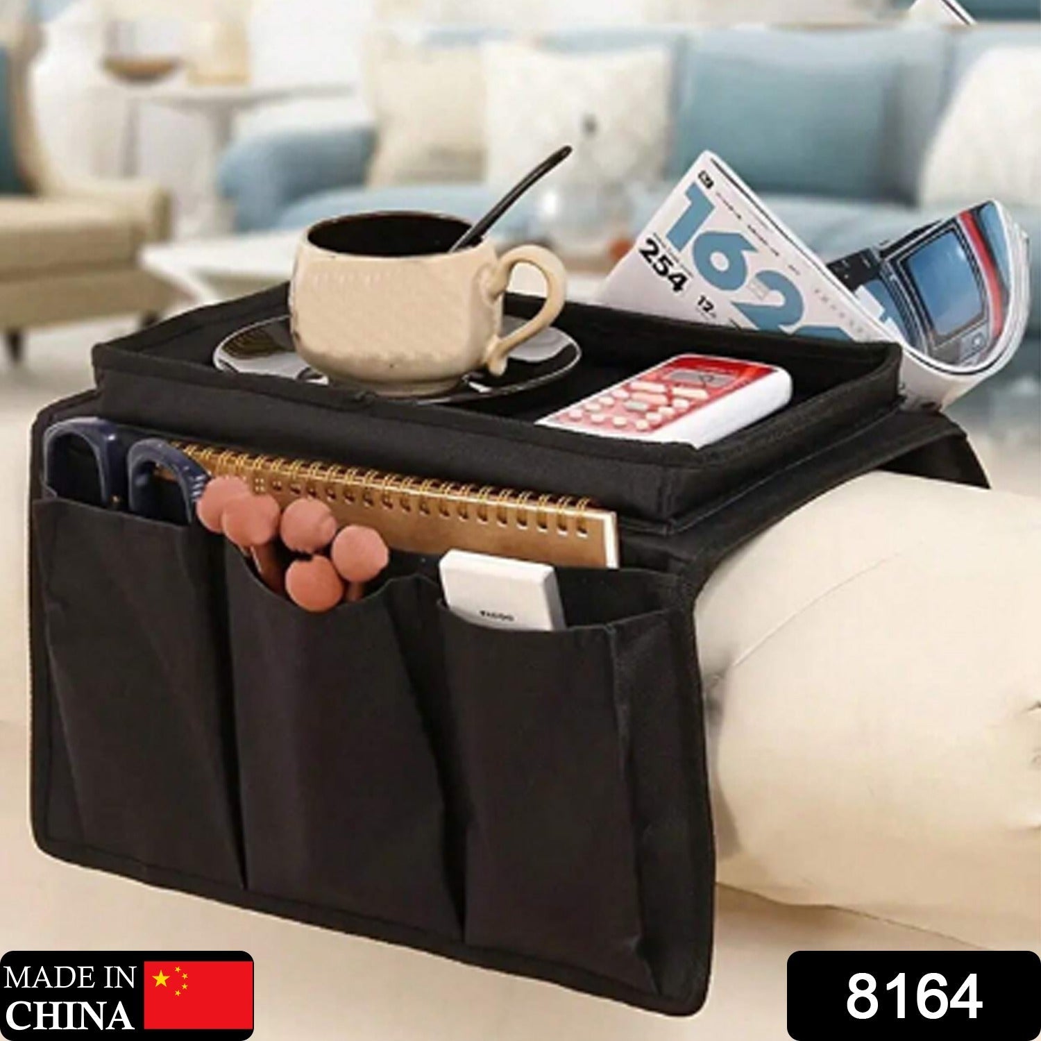 Mess-Free Sofa Armrest Organizer – Black Storage Caddy - main product view