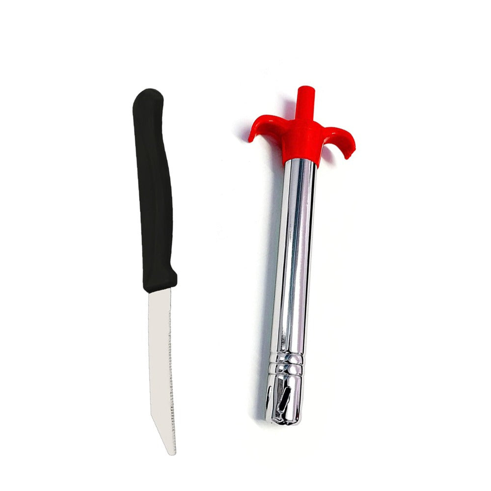 Detail of the easy-to-use spark button on the stainless steel gas lighter.