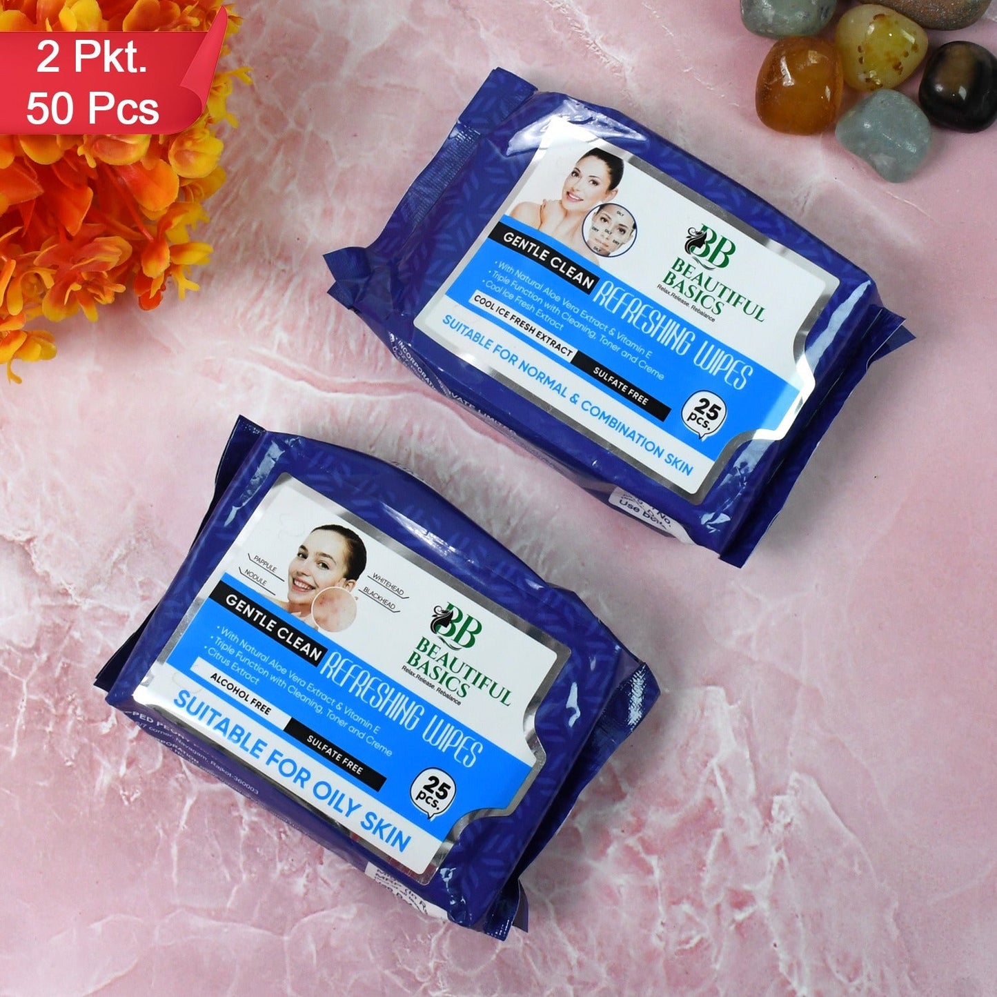 Oily Skin Face Wipes – Refreshing Cleansing | Beautiful Basics (2x50)