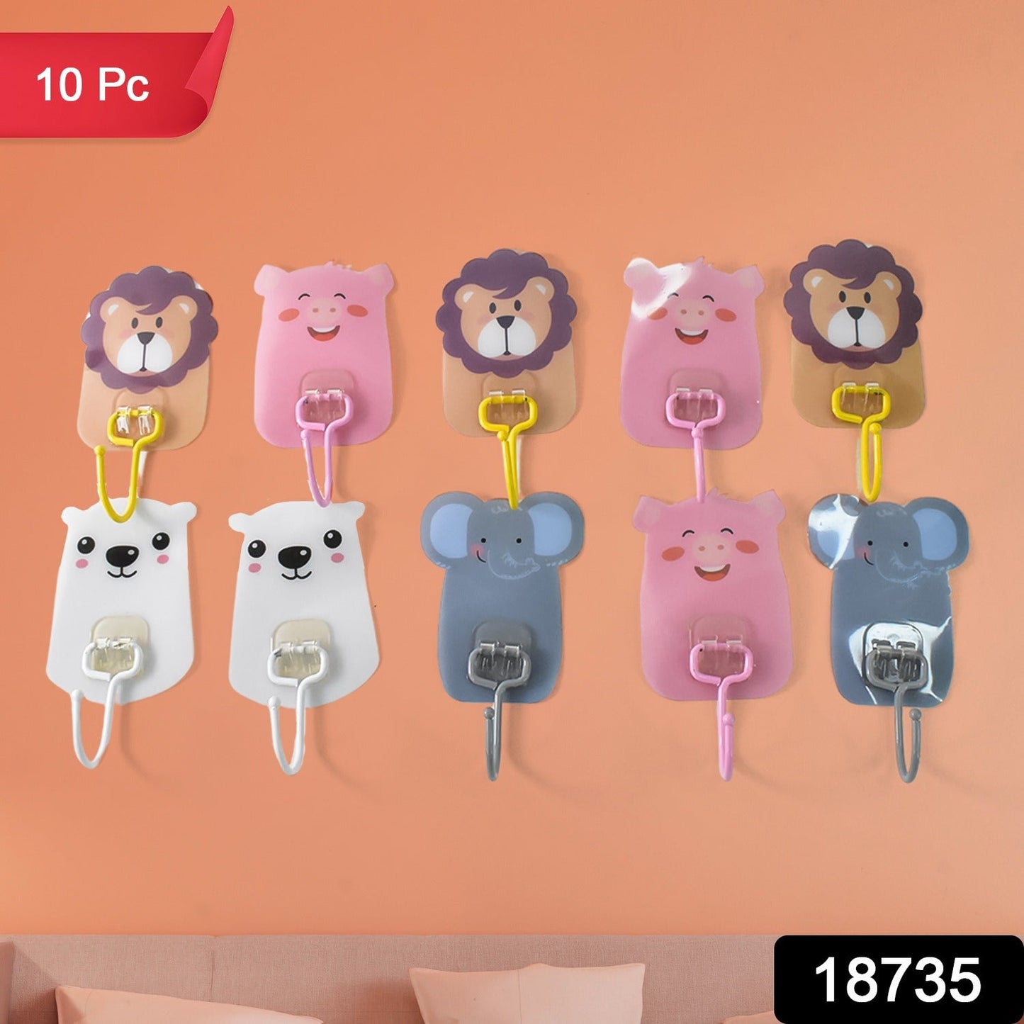 Wall Mounted Cartoon Hooks – Self-Adhesive, Kid-Friendly - main product view
