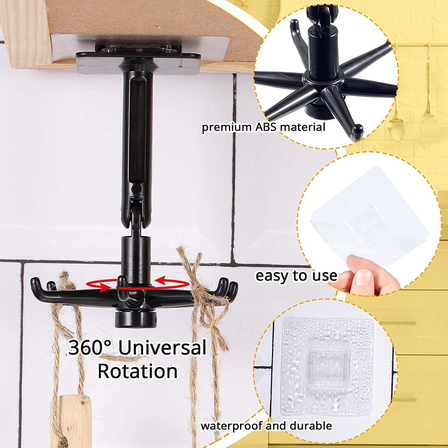 Space-Saving Rotatable Hooks – 360° Swivel for Storage