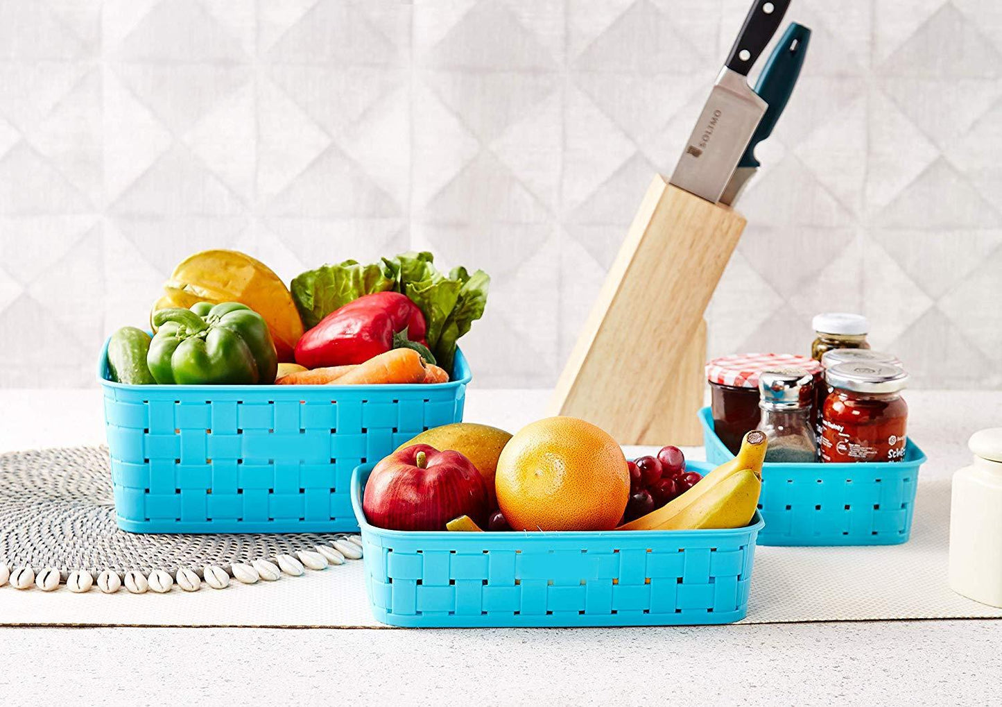 Stay Organized Storage Baskets Set – Food-Grade Plastic, Sky