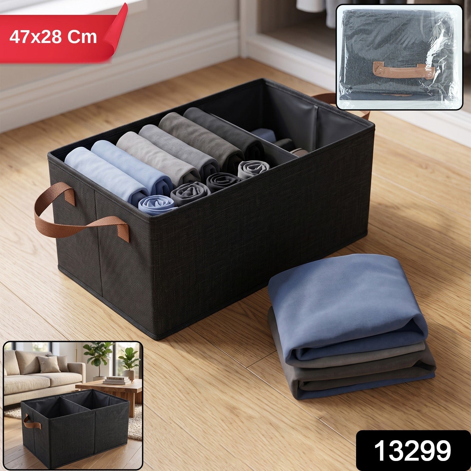 Space-Saving Cloth Storage Basket (1 Pc / 47x28 Cm) - main product view
