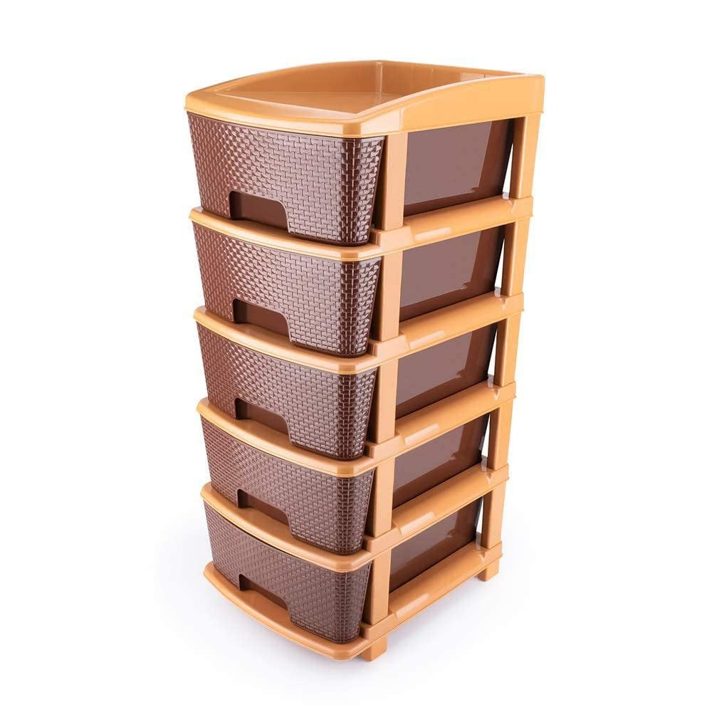 Stay Organized Plastic Modular Drawer – 5-Tier Brown Storage